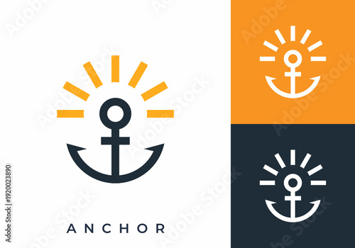 anchor and sun circle combination logo design concept
