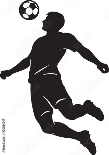 Illustration of silhouette of a soccer player heading a football in midair