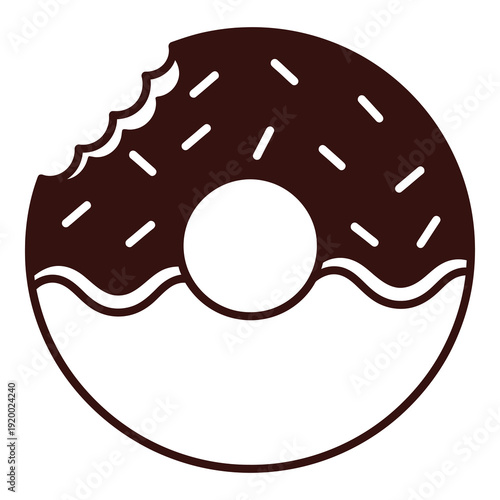 Chocolate donut with bite taken out and sprinkles on top icon