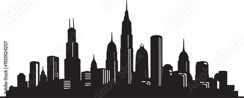 Illustration of black silhouette of a modern city skyline