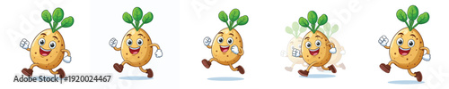Happy potato character running with transparent background
