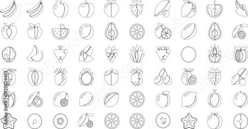 Realistic Flat Fruit Icons Collection for Food and Health Design