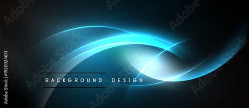 Dark blue abstract background. Bright curves create dynamic light effect. Modern design element for digital projects.
