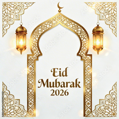 Premium Eid Mubarak 2026 Banner With Islamic Patterns