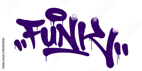 Funk Music Graffiti Tag Spray Paint. Vibrant Purple Typography with Realistic Paint Drips and Gritty Texture for Modern Apparel.