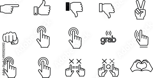 Collection of cursor and hand icons for digital interaction