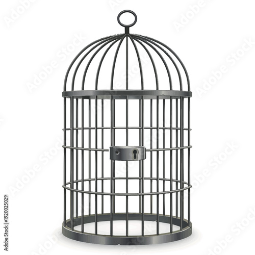 Vector Illustration of a Locked Cage with Padlock Symbolizing Imprisonment, Human Rights Violations, and Restricted Freedom on White Background