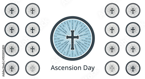 Ascension Day religious illustration with cross and communion wafers