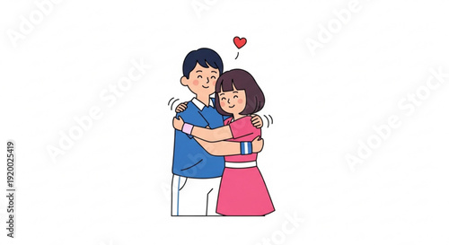 Happy Couple Embracing with Love Heart on White Background
