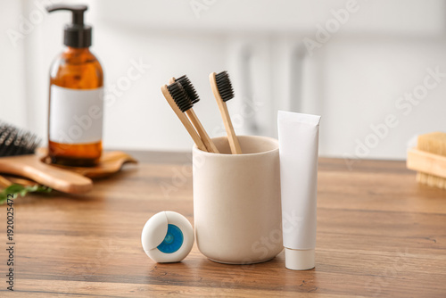 Holder with bamboo toothbru...