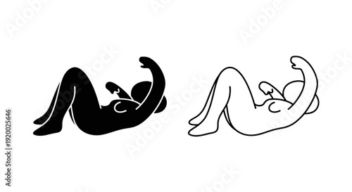 Two silhouettes of people lying on their backs, one in black and one in white Vector