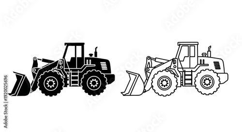 Two heavy duty construction tractors with buckets for excavation and digging Vector