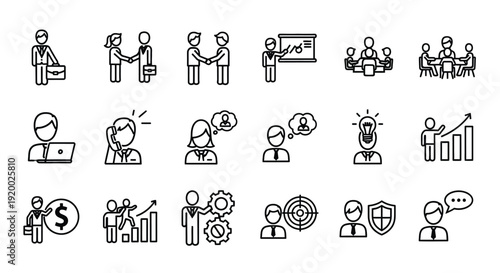 Business icons depicting meetings data and strategy a silhouette