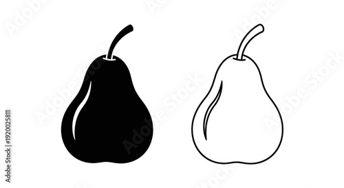 Black and white pear illustration, elegant fruit design, minimalist style Vector