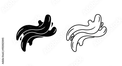Two abstract swirls: black and white line art design elements for modern graphics Vector