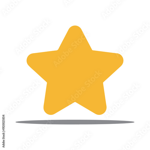 Bright yellow star symbol isolated on a clean white background with subtle gray shadow for depth