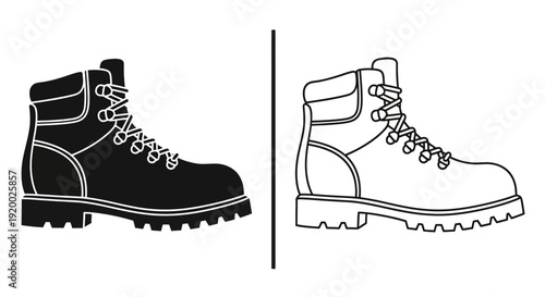 Black and white work boot illustration, vector shoe design, footwear art, digital drawing Vector