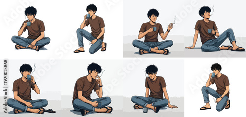 Man sitting relaxed with drink and cigarette