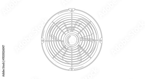 Industrial Fan Grille and Blades Outline Drawing