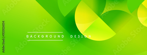 Abstract green gradient background. Overlapping shapes create dynamic visual effect. Text reads background design. Modern, vibrant composition.