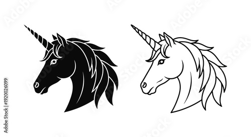 Black and white unicorn head design vector illustration art Vector