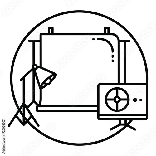 Photo studio setup with lighting equipment and backdrop stand  professional photography tools icon