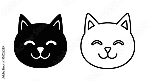 Black and white cat faces, minimalist cat portraits, simple cat illustrations Vector