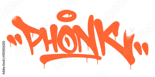Phonk Orange Graffiti Tag Spray Paint. Bold Bright Orange Typography with Realistic Drips and Gritty Texture for Urban Graphic Design.