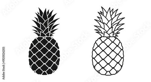 Two pineapples, tropical fruit, vector illustration, black and white Vector