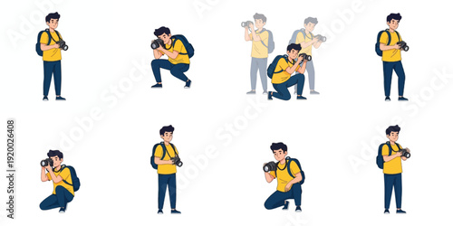 Photographer taking pictures in various poses
