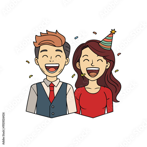 National tell a joke day happy couple laughing with colorful confetti