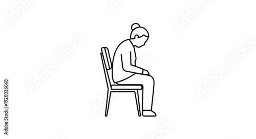 Woman seated in a chair looking down in a simple silhouette