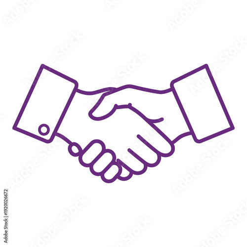 Purple line art handshake between two people in business agreement icon