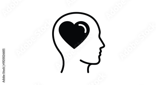 A human head profile containing a heart shape minimalist silhouette