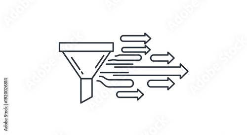 Funnel with outflowing arrows a minimalist line art silhouette