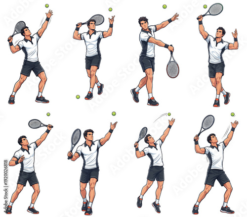 Tennis player action poses with transparent background