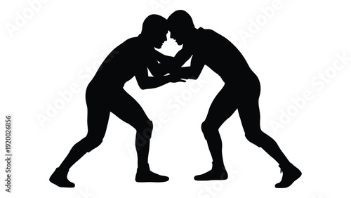 Two wrestlers grappling in a competitive match with intense focus and determination. isolated on white background, Vector