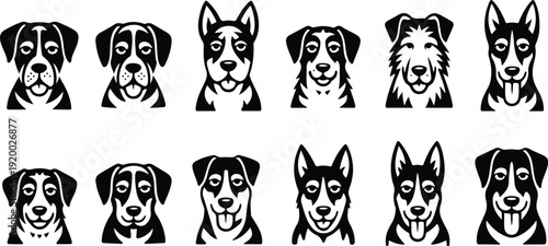 Realistic dog head side view silhouette, solid black graphic, isolated object, branding and sticker ready vector illustration