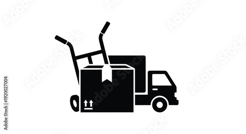 Delivery vehicle with a hand truck and box a striking silhouette