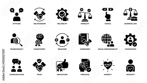 Business Ethic icon set collection vector illustration glyph