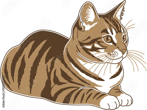 Charming Brown Tabby Cat Resting Peacefully, Illustrated in a Clean and Simple Style