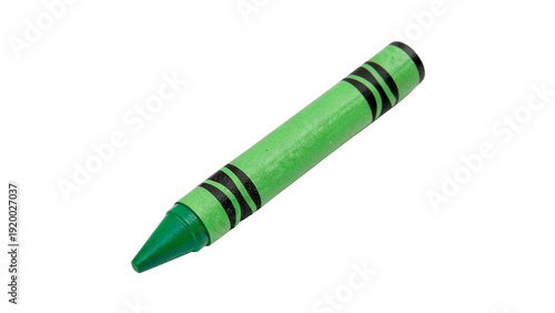 Billede på lærred Green crayon with pointed tip and black stripes around the body isolated on tran