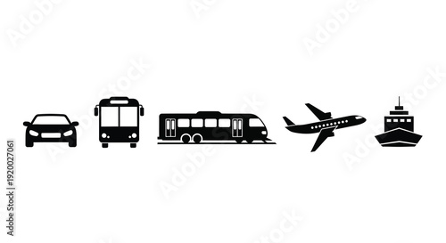 Various transportation modes depicted in a minimalist silhouette