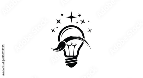 A black silhouette of a lightbulb with stars representing ideas