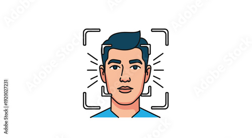 Illustration of a man's face being scanned for facial recognition technology.