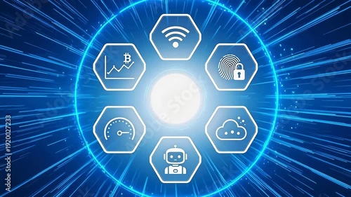 Wallpaper Mural Technology icons on blue background Torontodigital.ca