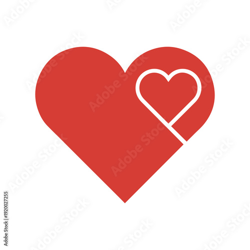 Red heart with smaller white heart outline symbolizing love and connection on a clean background