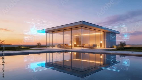 Wallpaper Mural Modern house with pool at sunset Torontodigital.ca