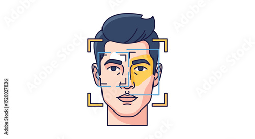 Facial recognition technology scanning a man's face for biometric identification and security purposes.