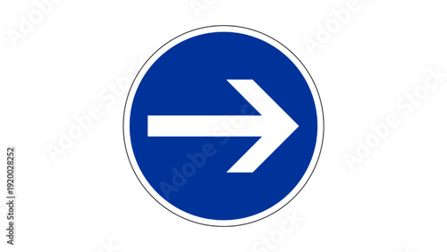 Right Arrow Direction Sign Icon in Blue Circle for Navigation and Wayfinding